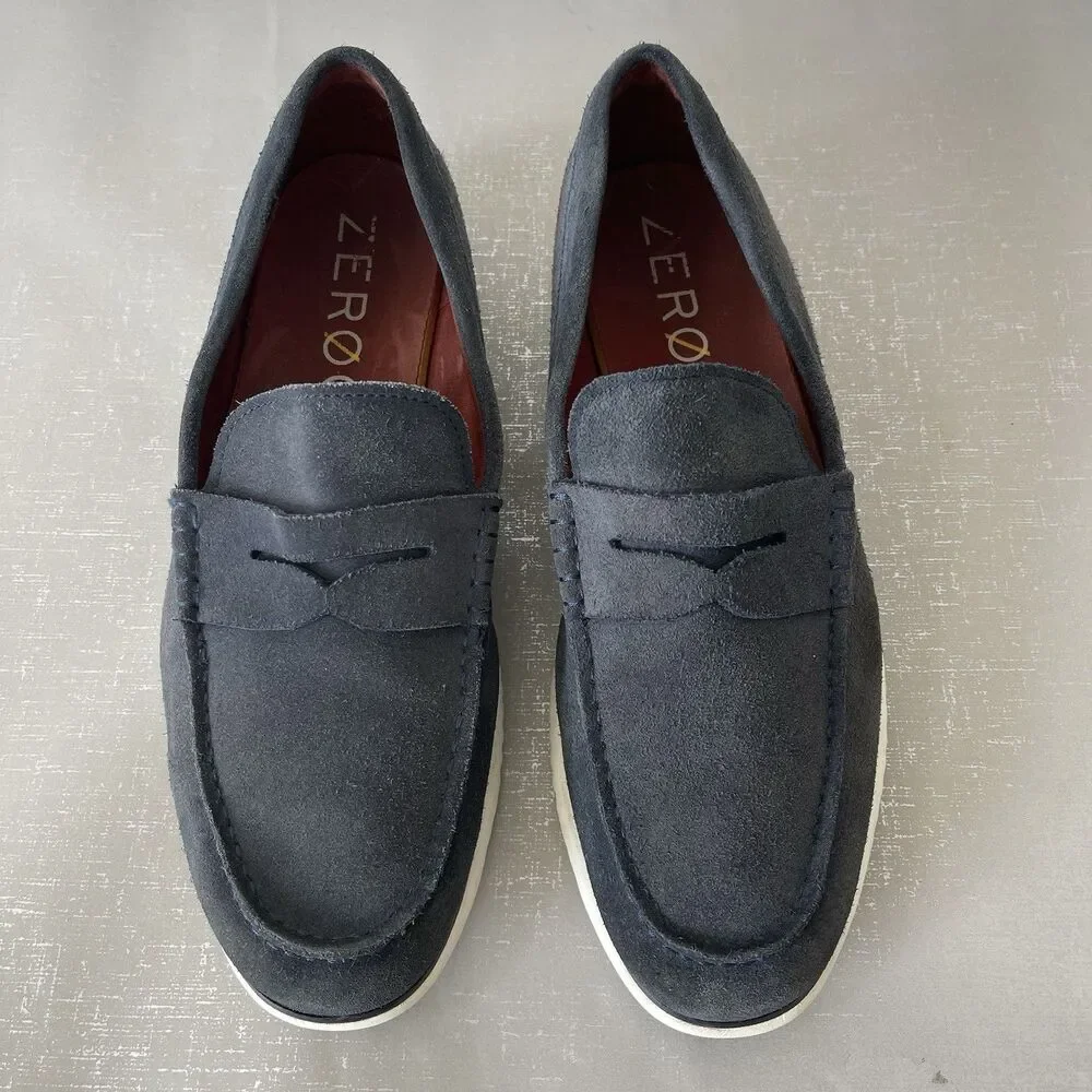 Cole Haan ZeroGrand Penny Loafers Navy Nubuck  Leather Size 11.5 M Preppy Casual